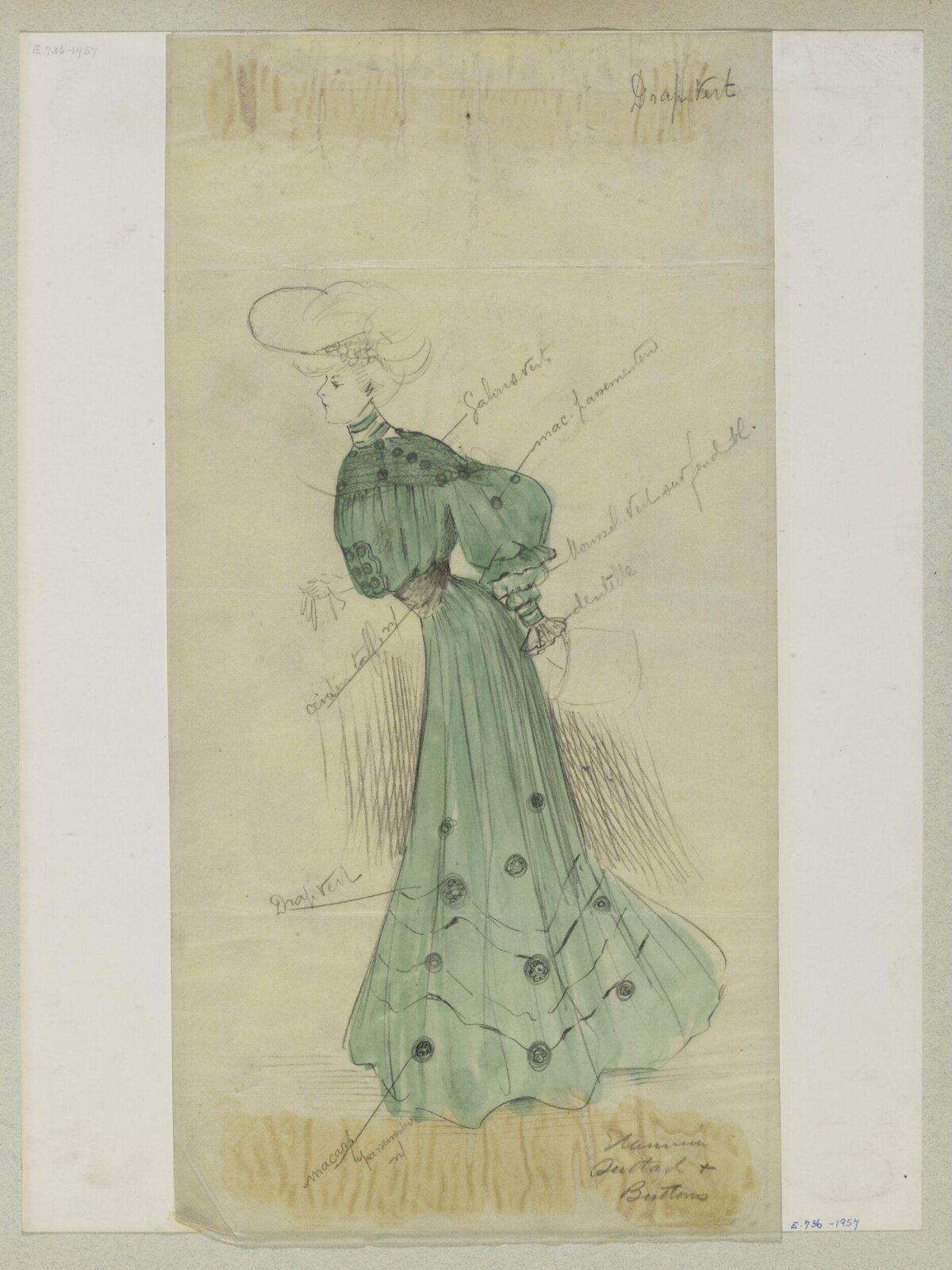 Edwardian Green Dress Fashion Sketch
