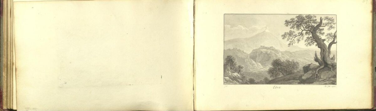 Antique Engraving of Mount Etna