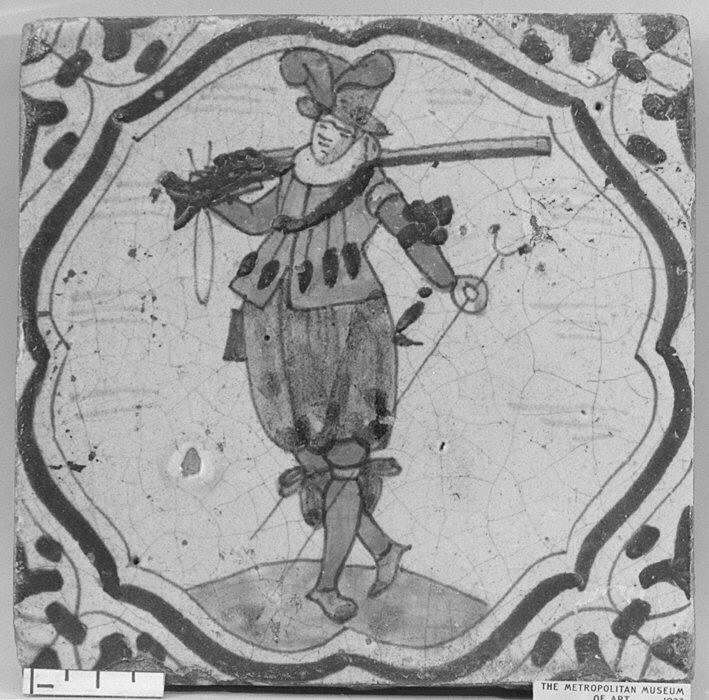 Painted Tile With Walking Musketeer