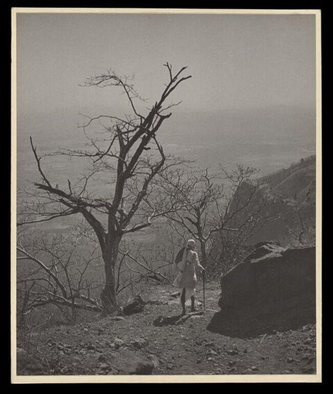 Hiker Walking on Mountain Path