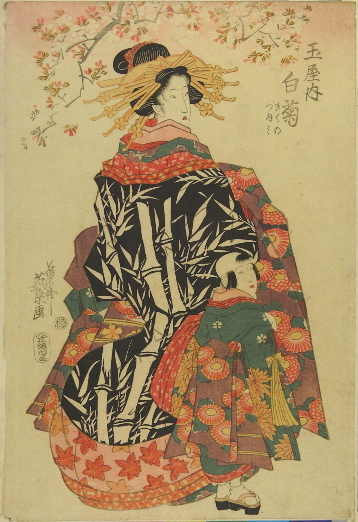 Japanese Ukiyo-e Courtesan and Child