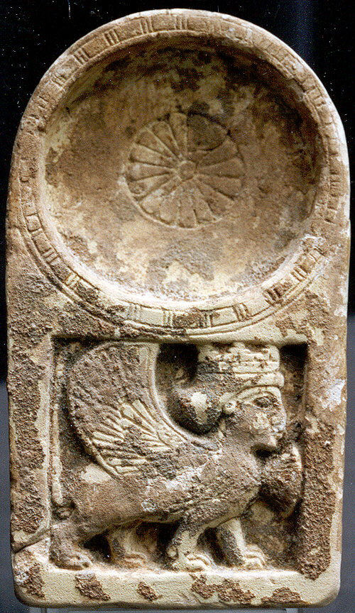 Ancient Stone Stele with Sphinx Relief