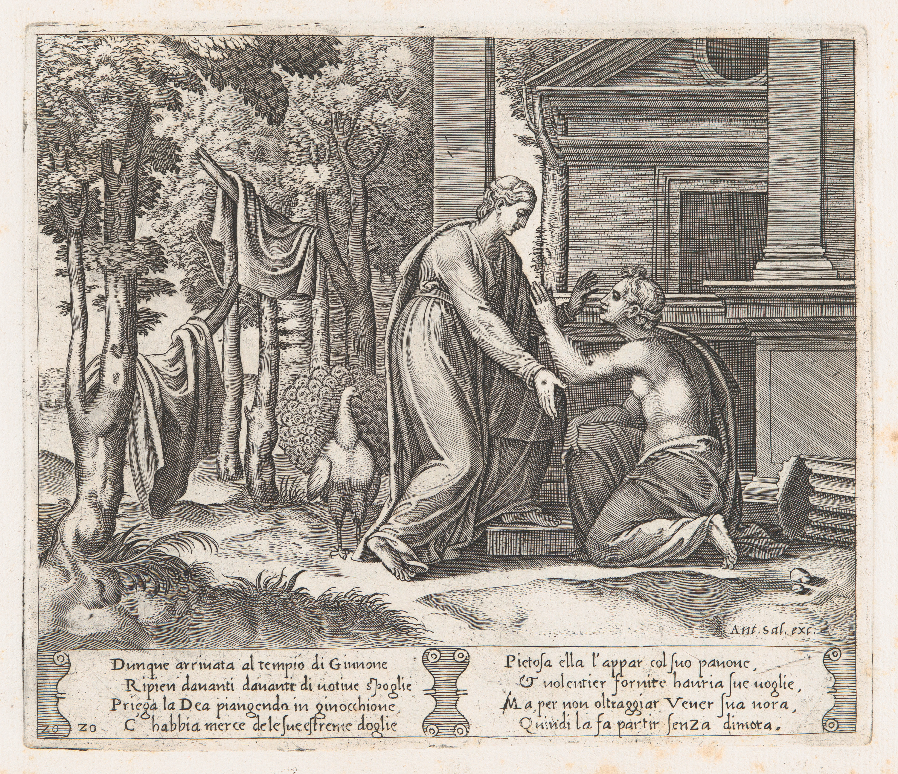 Antique Engraving of Temple Supplication