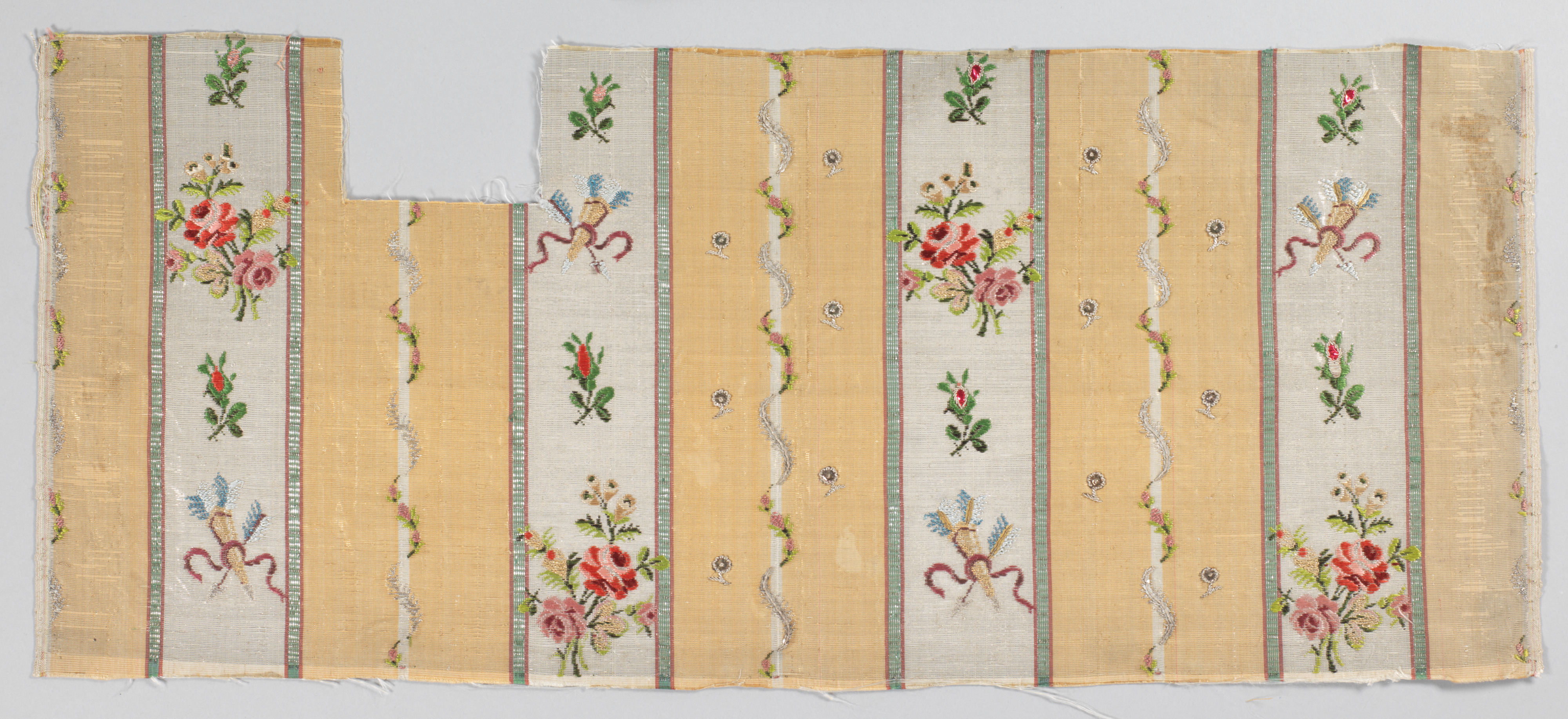 Antique Floral Embroidered Textile Fragment