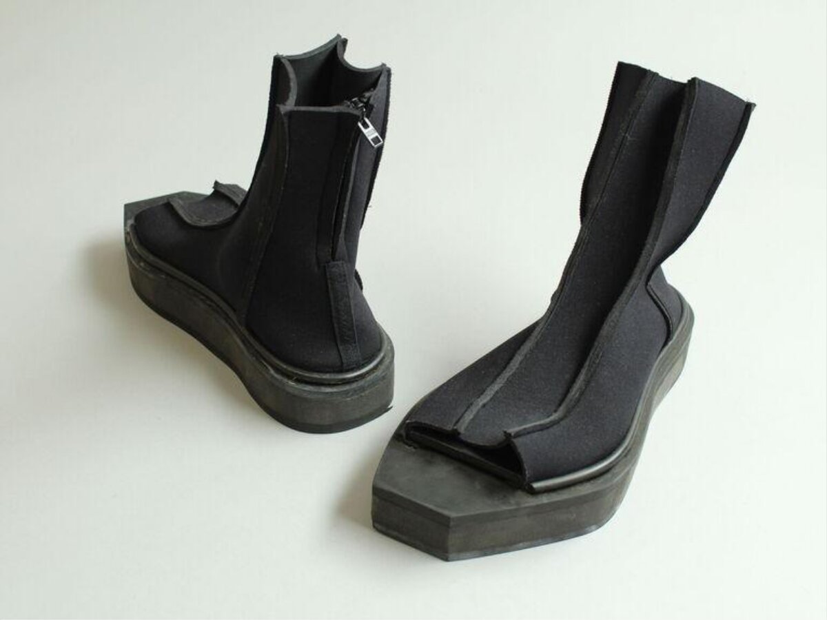 Black Platform Split-Toe Ankle Boots