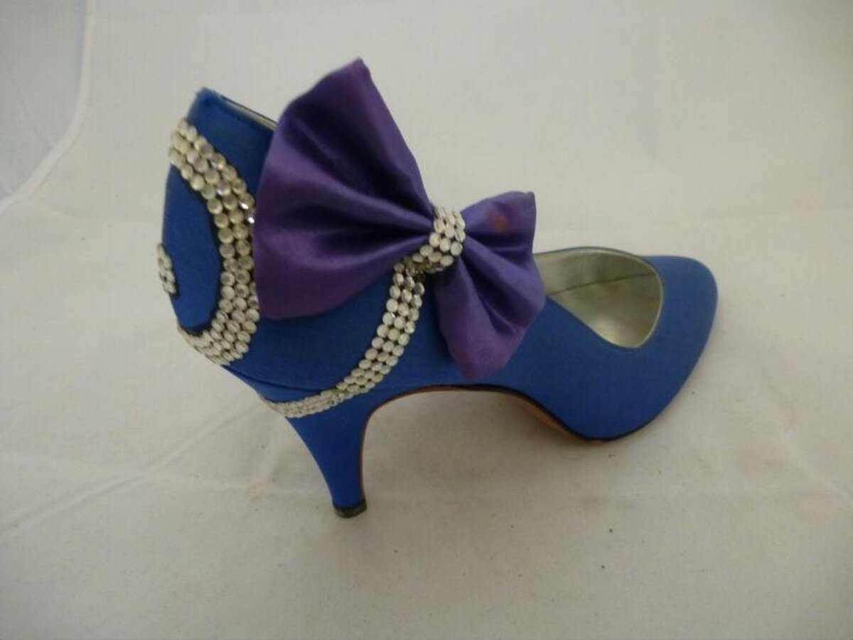 Blue High Heel with Purple Bow