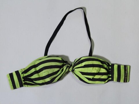 Green Black Striped Bikini Top