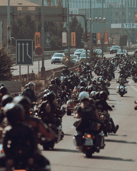 Mass Motorcycle Ride on City Bridge