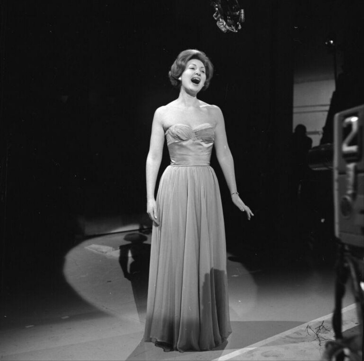 Female Singer Performing on Television Stage