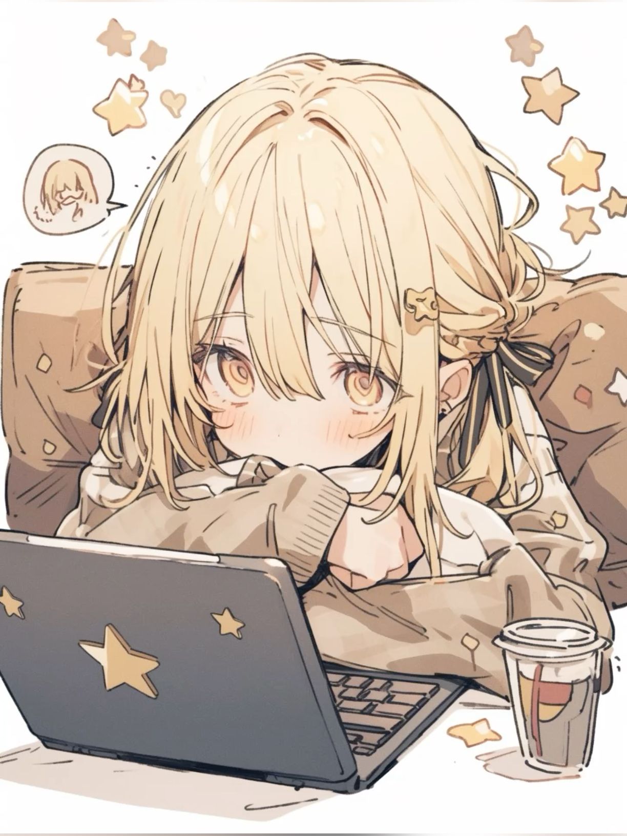 Anime Girl Relaxing With Laptop