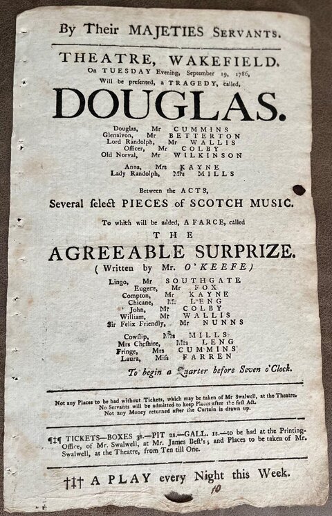 1786 Wakefield Theatre Playbill