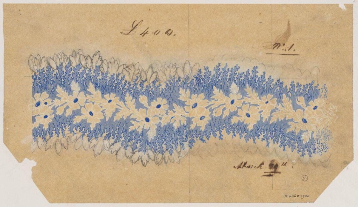 Vintage Floral Textile Design Sketch