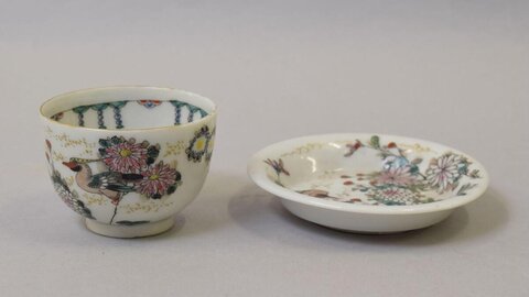 Painted Porcelain Teacup and Saucer