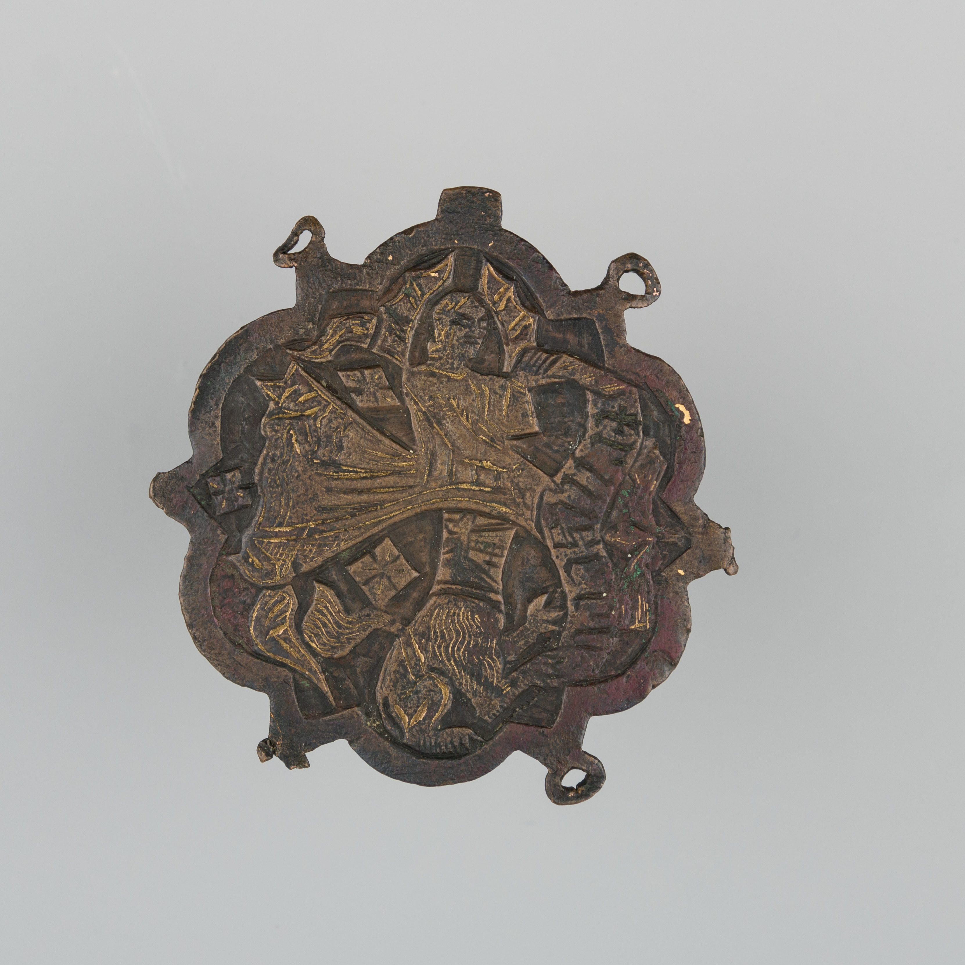 Engraved Bronze Heraldic Pendant