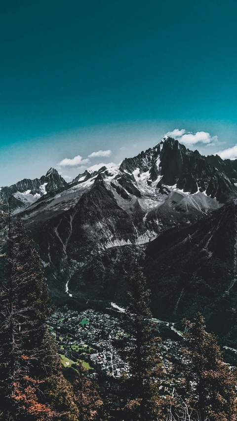 Snowy Alpine Mountain Valley Town View