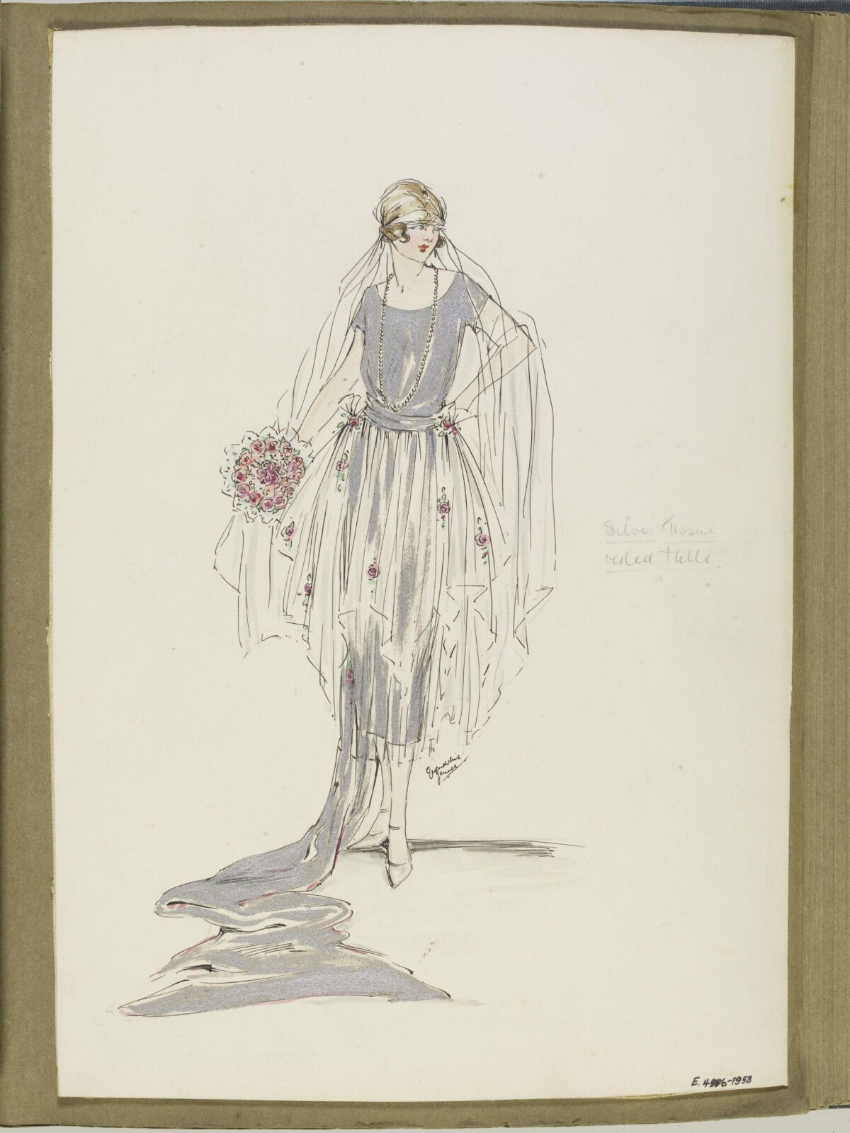 1920s Silver Bridal Gown Fashion Sketch