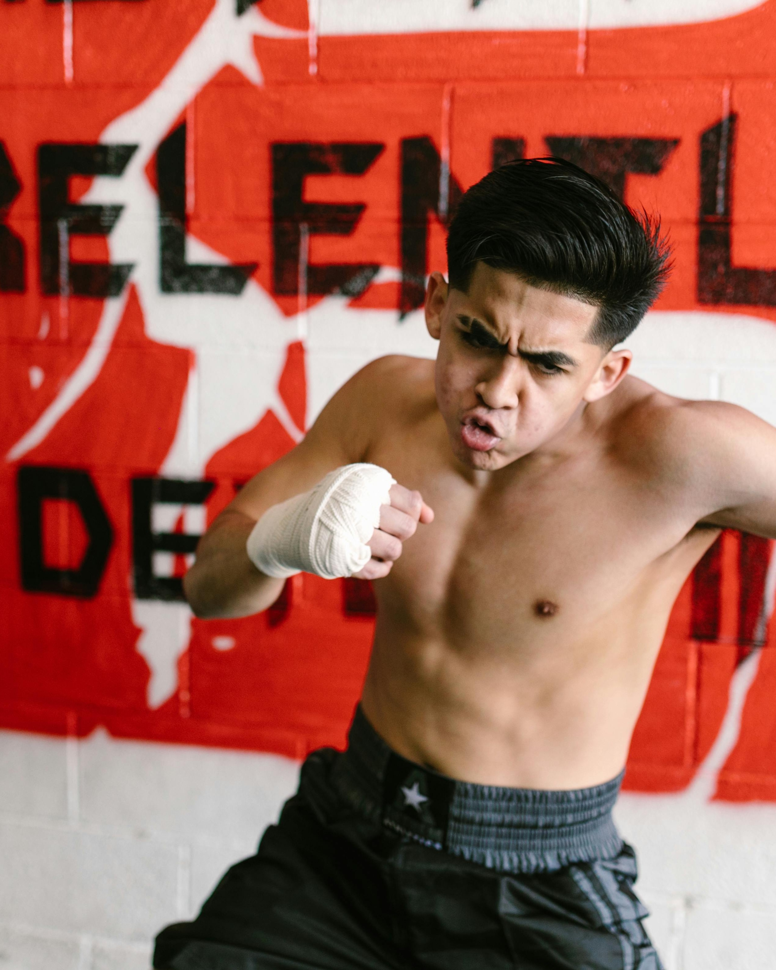Young Boxer in Fighting Stance