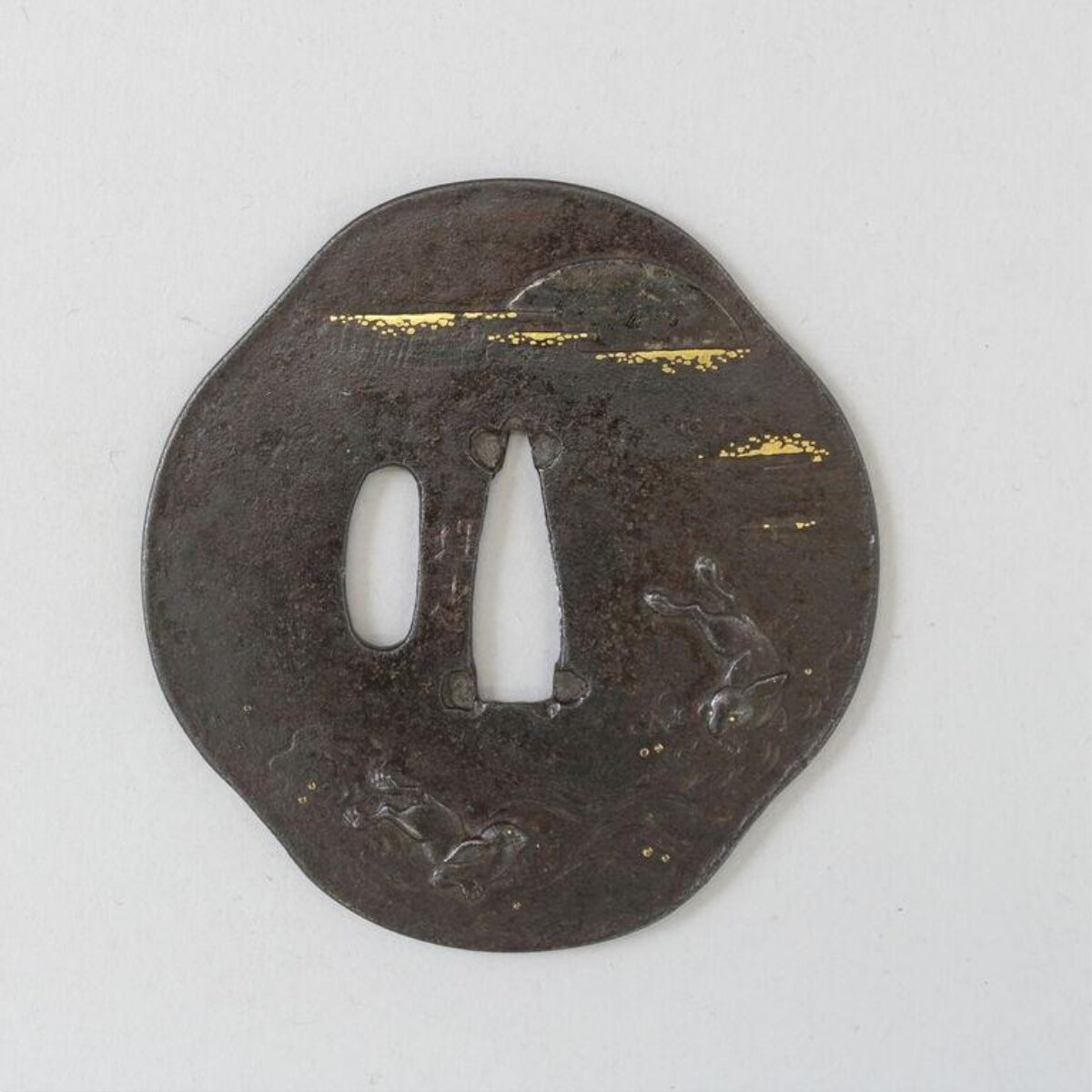 Iron Japanese Sword Tsuba with Rabbit Motif