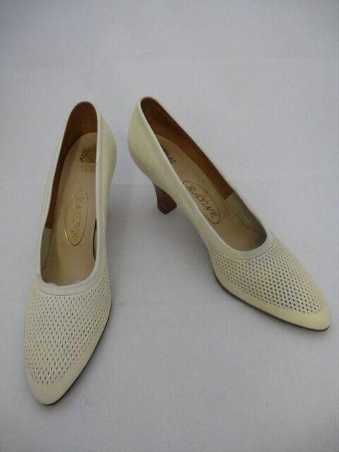 Pair of Cream Perforated High Heel Pumps