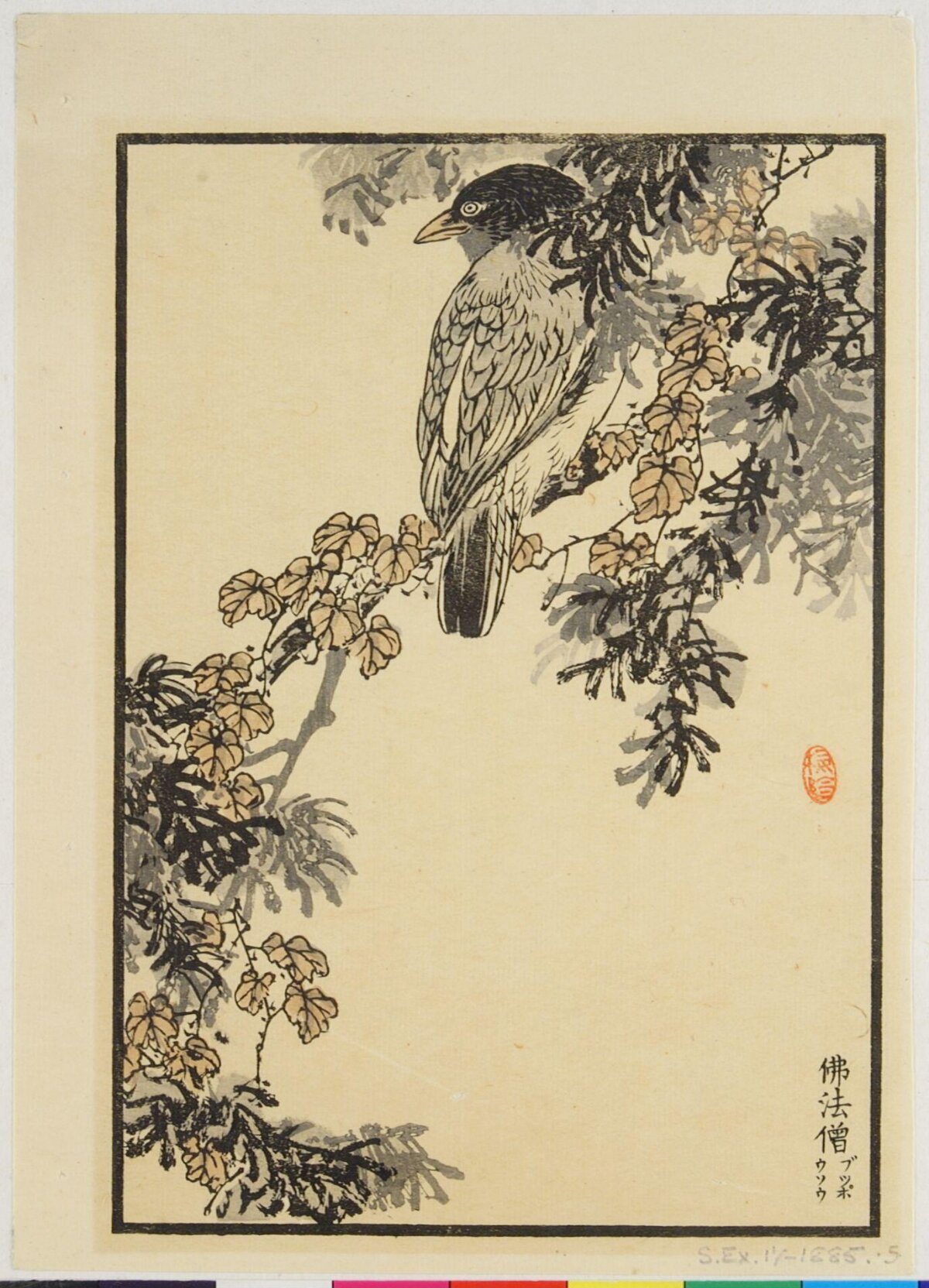 Japanese Woodblock Print of Bird on Branch
