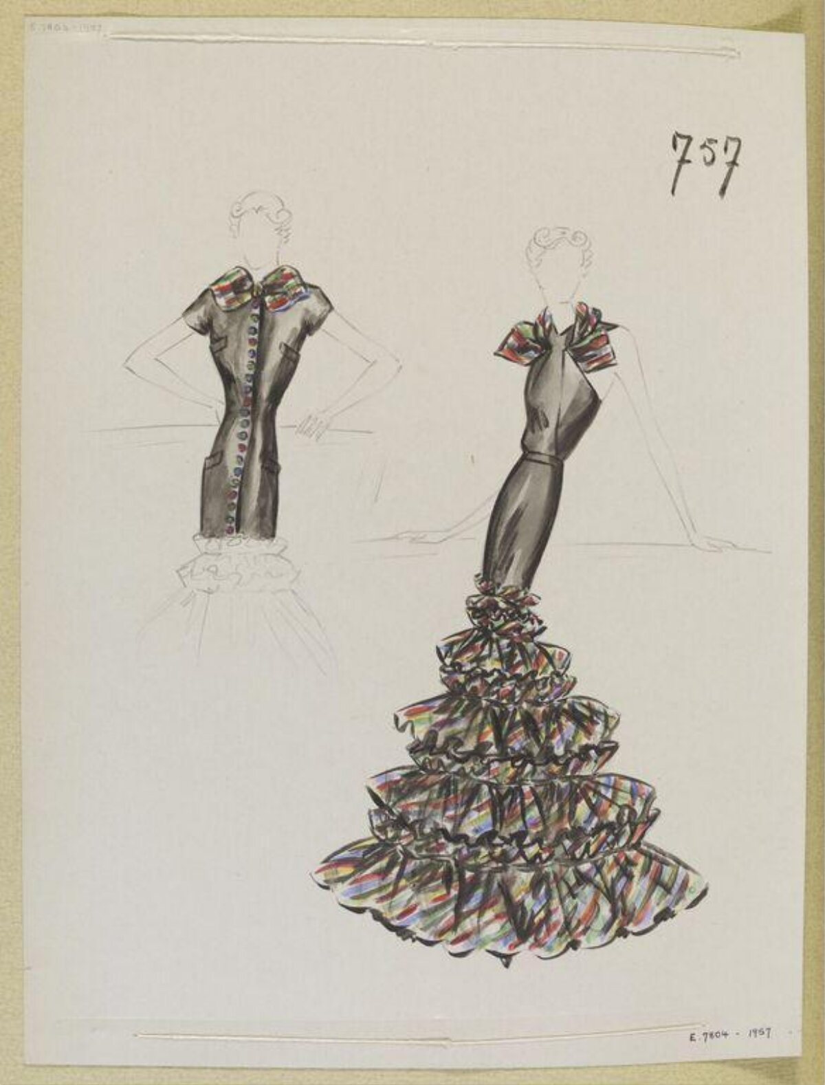 Two Evening Dress Fashion Sketches