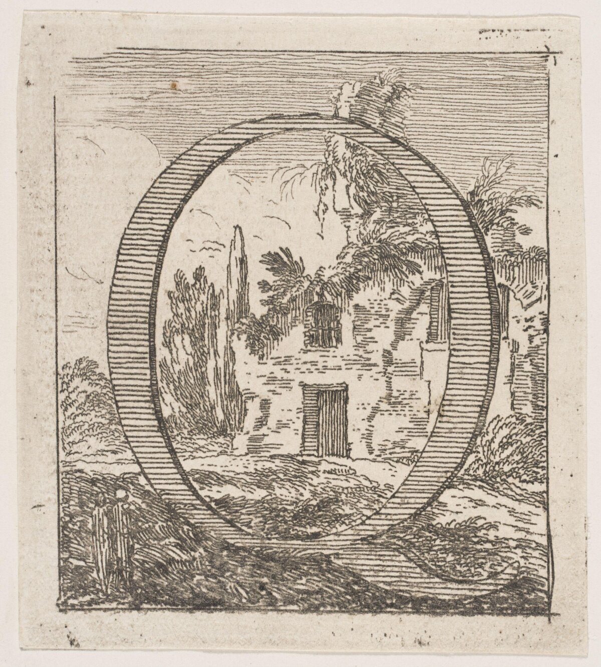 Ruined Building Landscape Etching