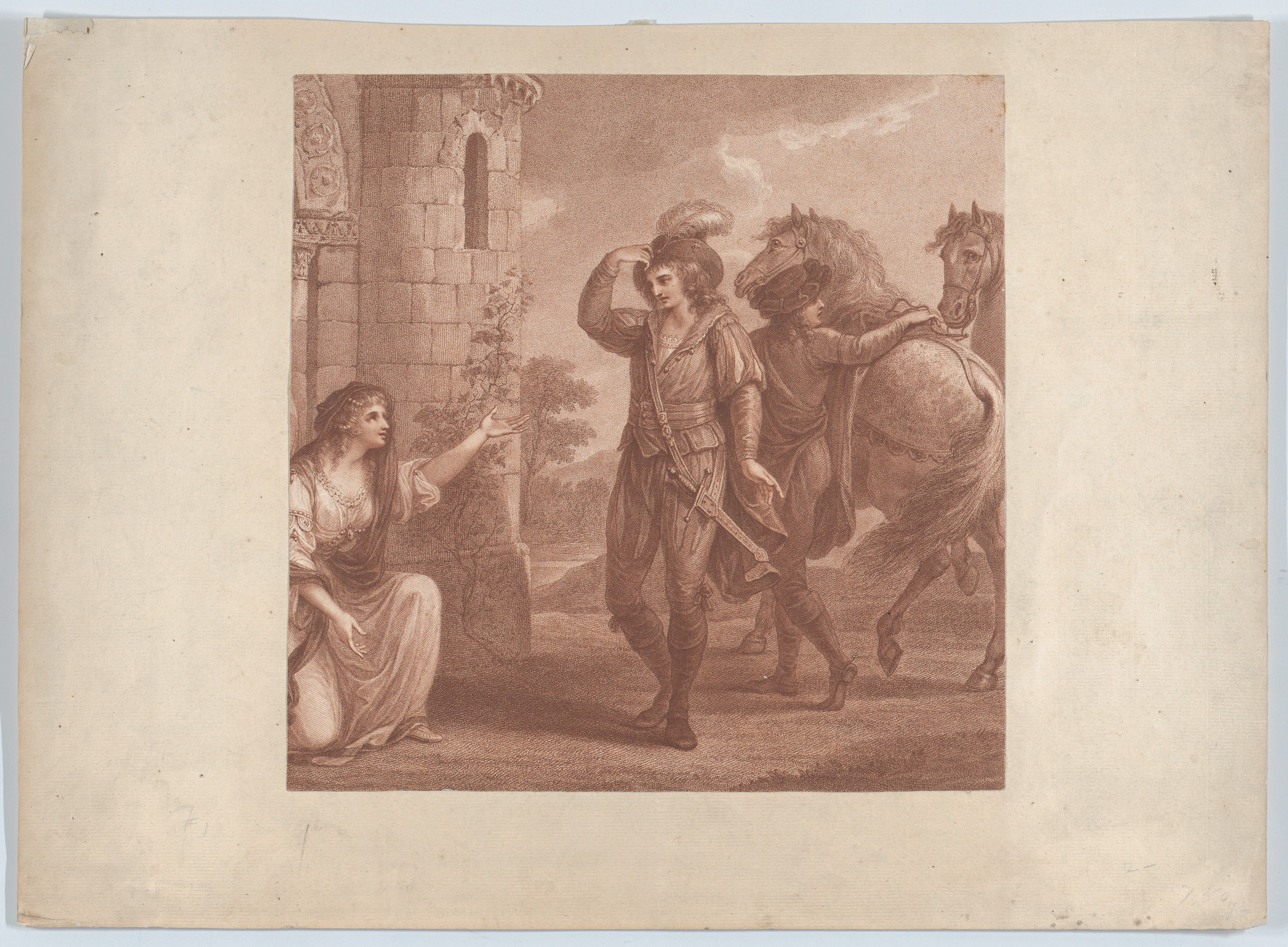 Kneeling Woman Intercepting Traveling Knight