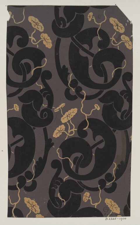 Vintage Black Scroll Golden Leaf Pattern