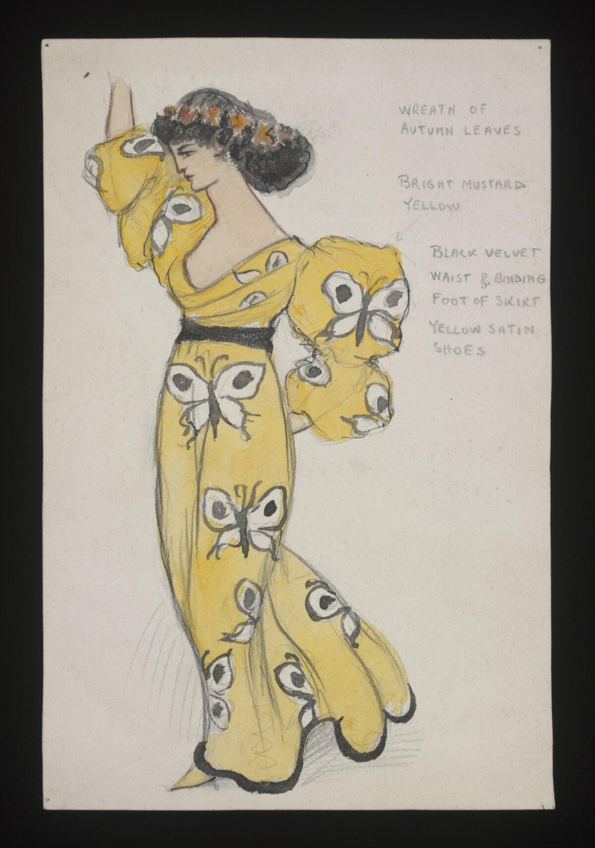 Vintage Yellow Butterfly Gown Fashion Sketch