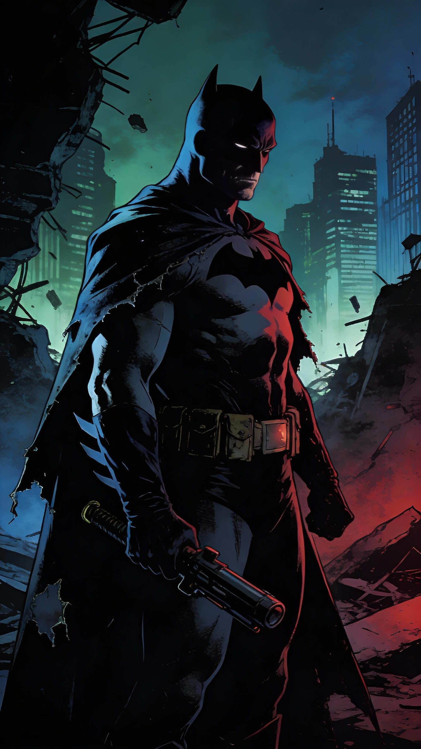 Batman In Destroyed Gotham City