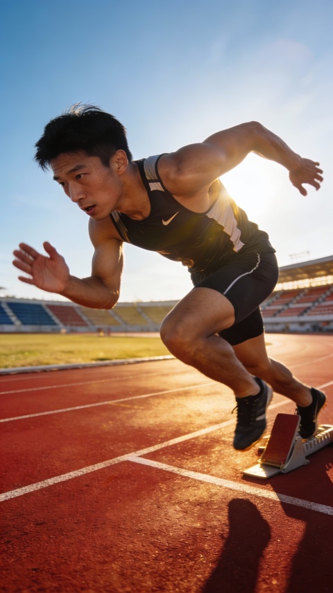 Sprinter Starting Race On Running Track