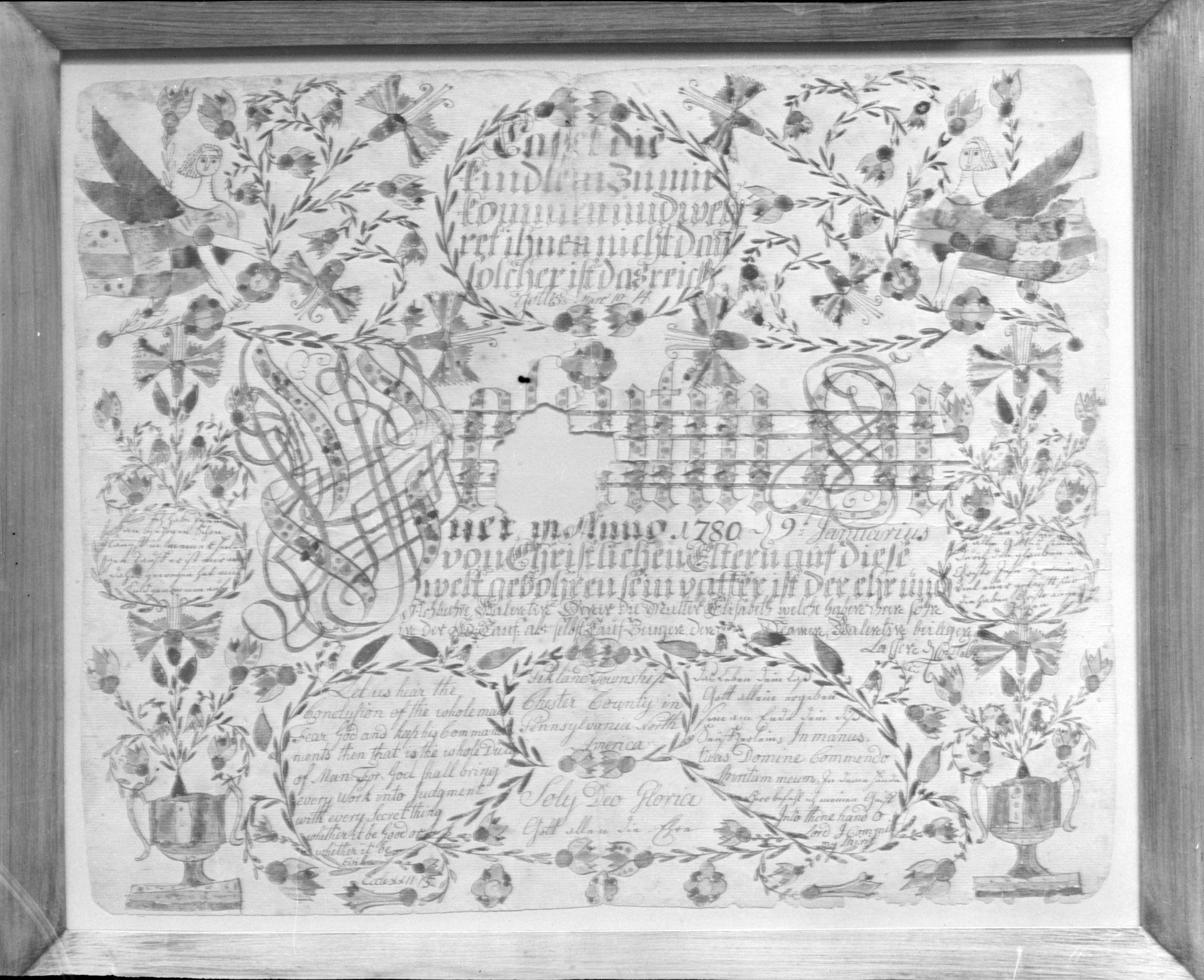 Framed 1780 Decorated Birth Certificate