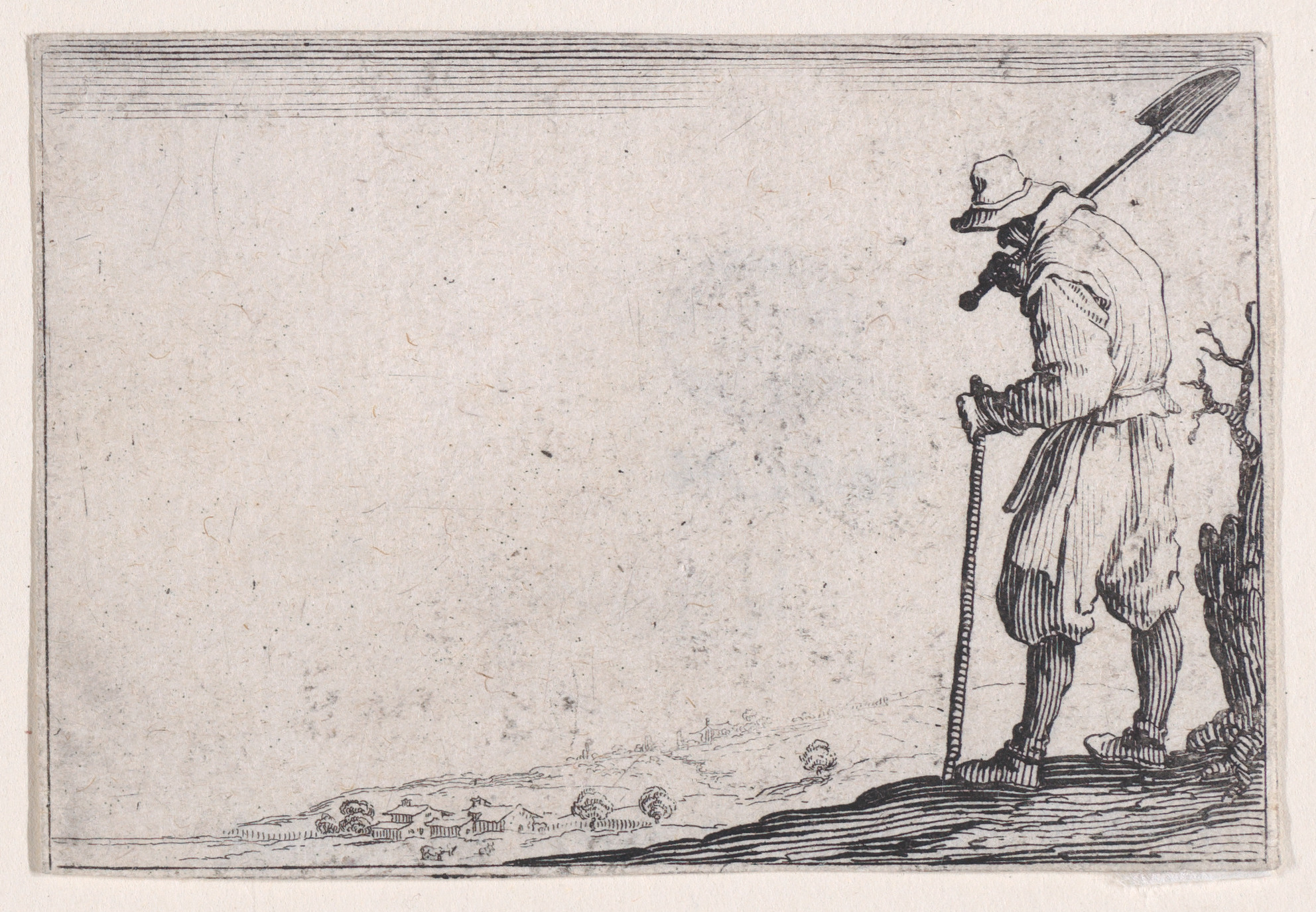 Vintage Etching of Farmer with Shovel