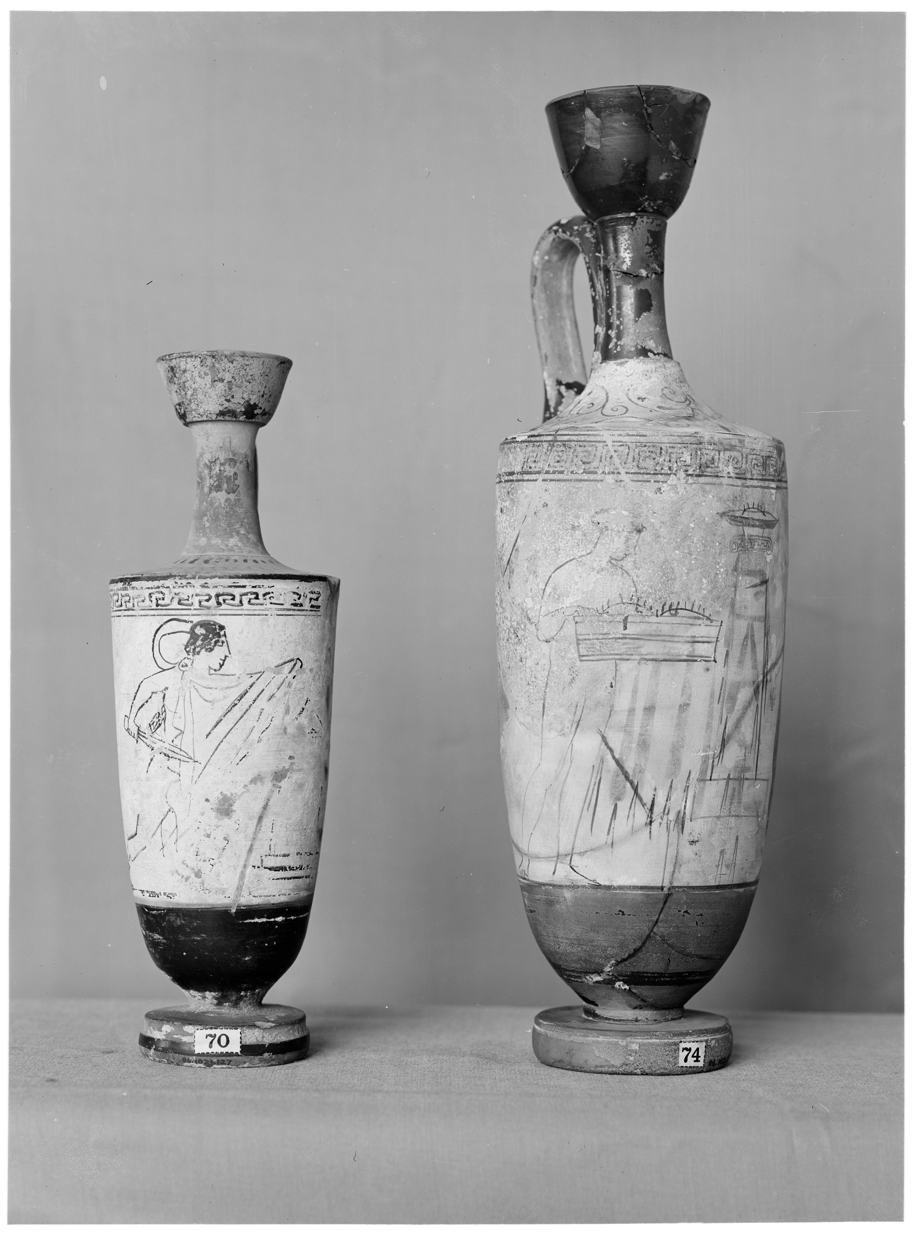 Two Labeled Ancient Painted Vases