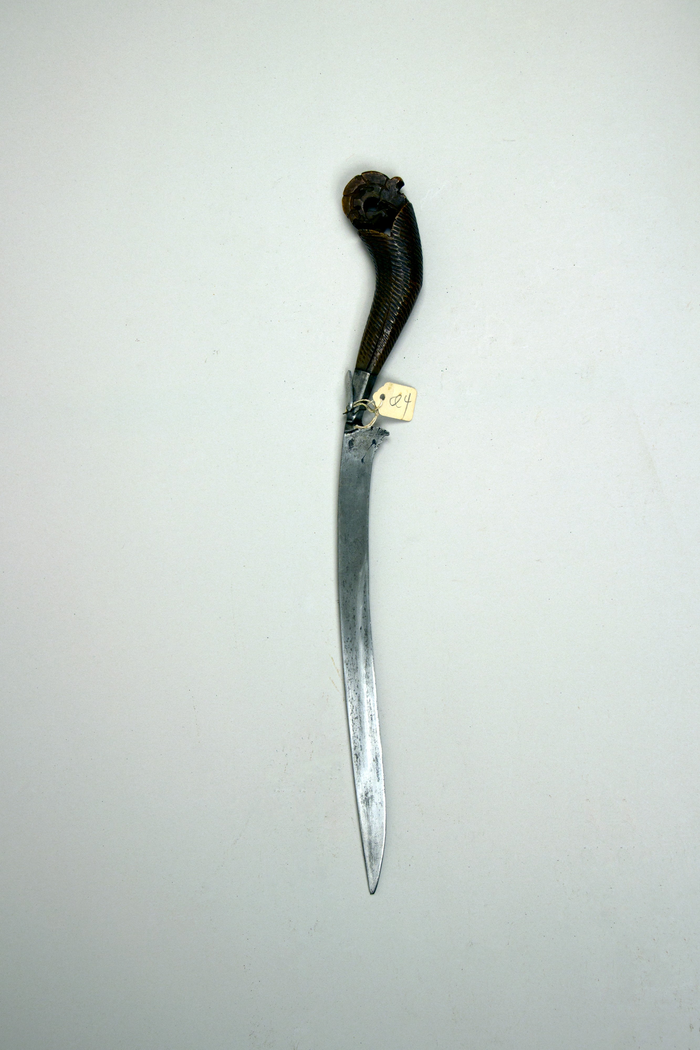 Antique Curved Knife with Carved Hilt