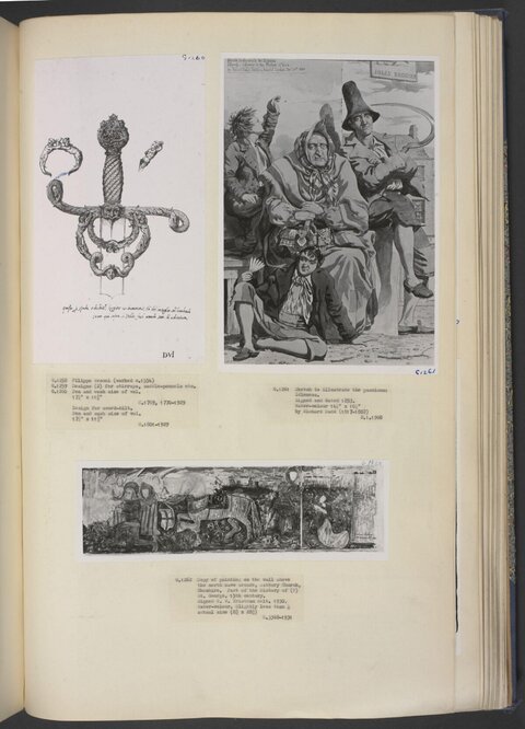Album Page with Three Cataloged Artworks