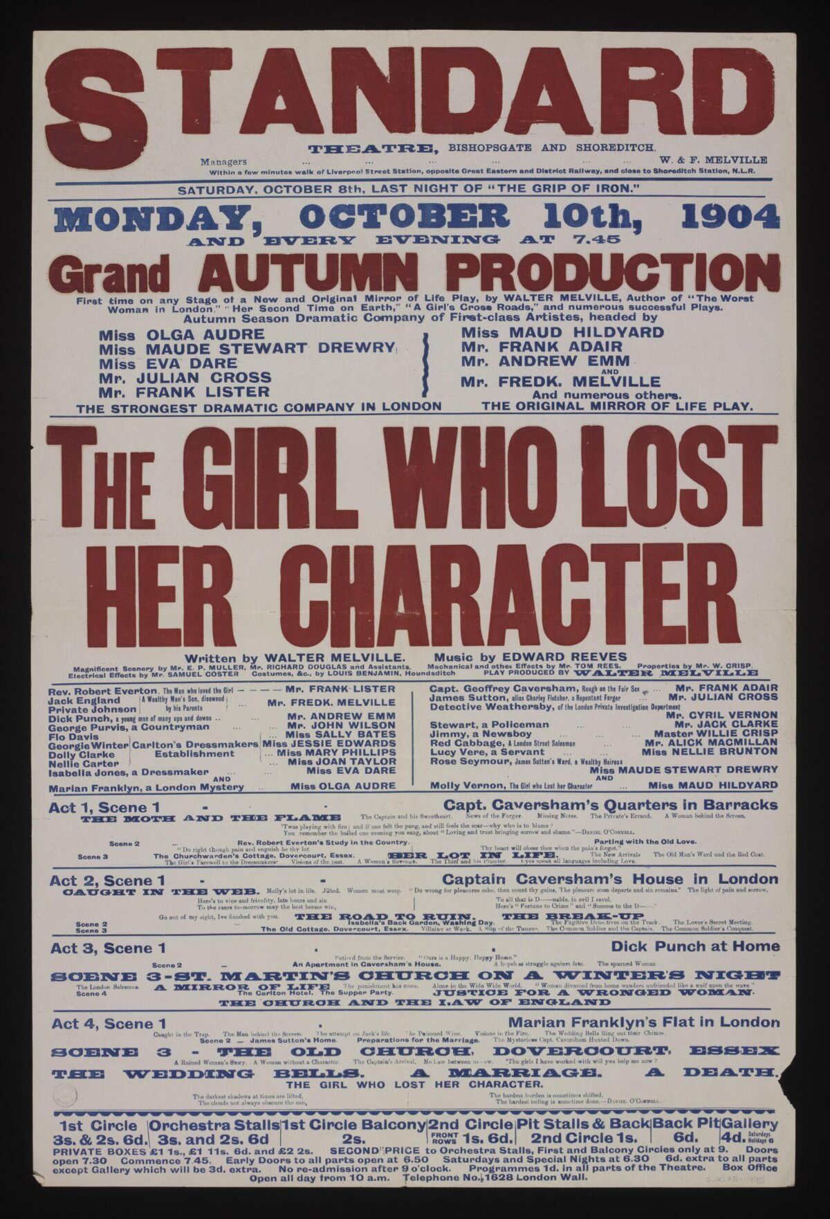 1904 Standard Theatre Play Poster