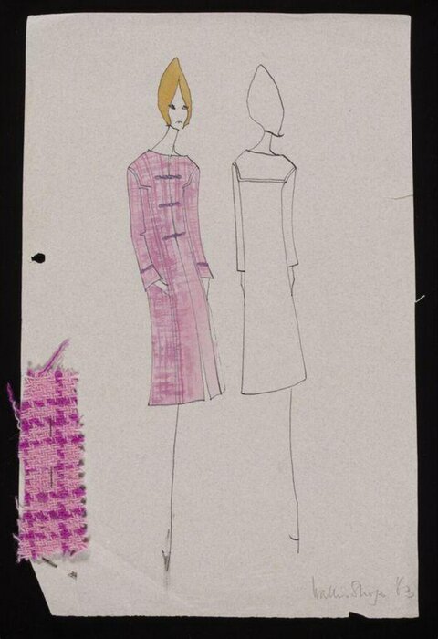 Vintage Pink Coat Fashion Sketch