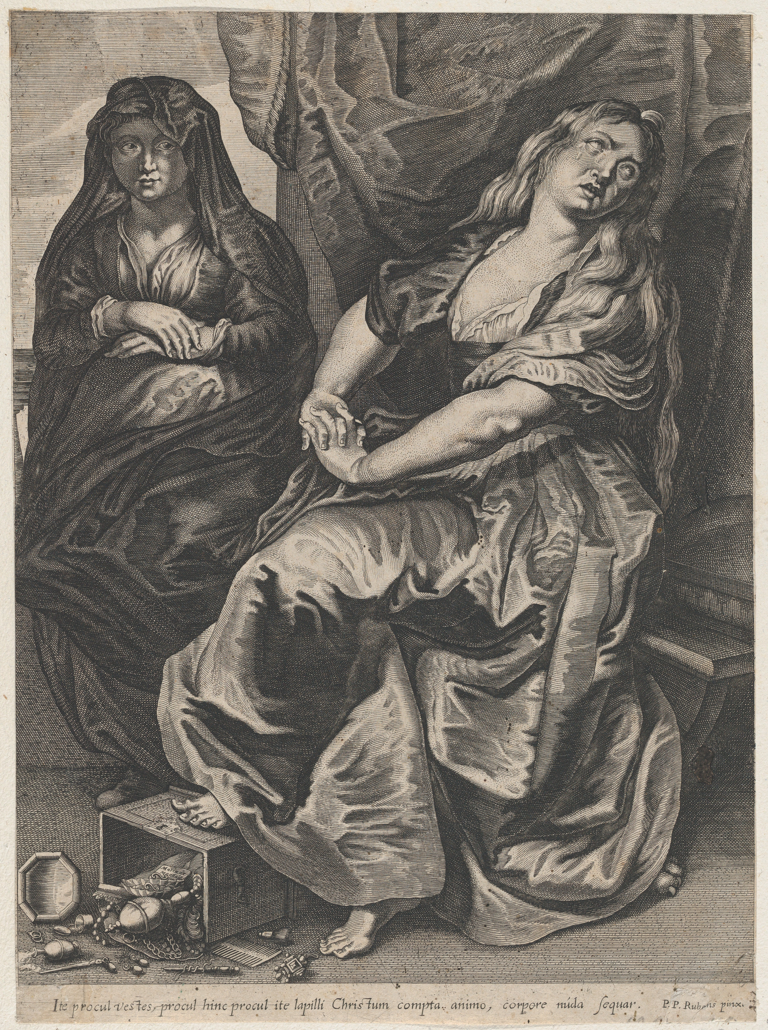 17th Century Engraving of Two Women