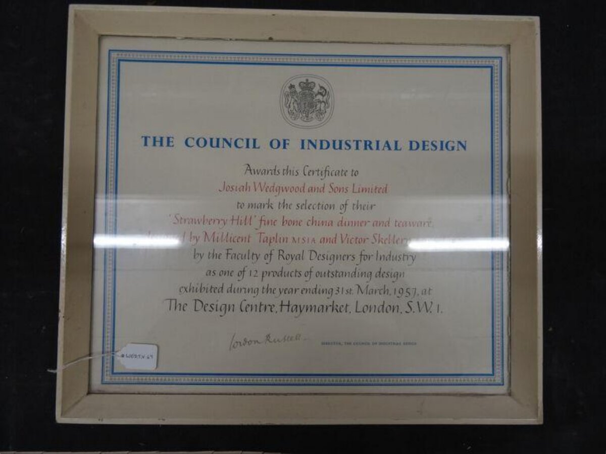 Framed 1957 Industrial Design Award Certificate