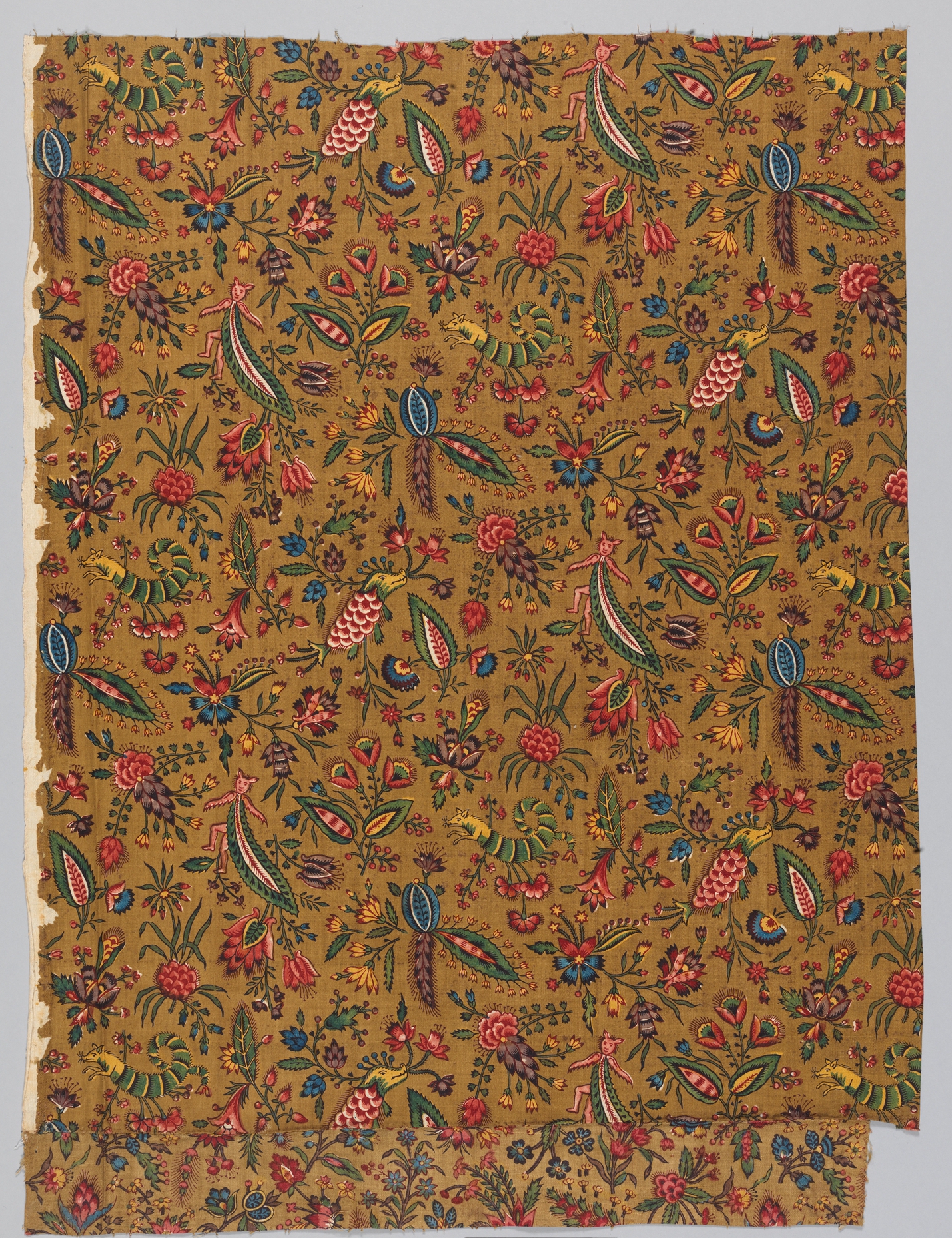 Antique Printed Floral Textile Fragment