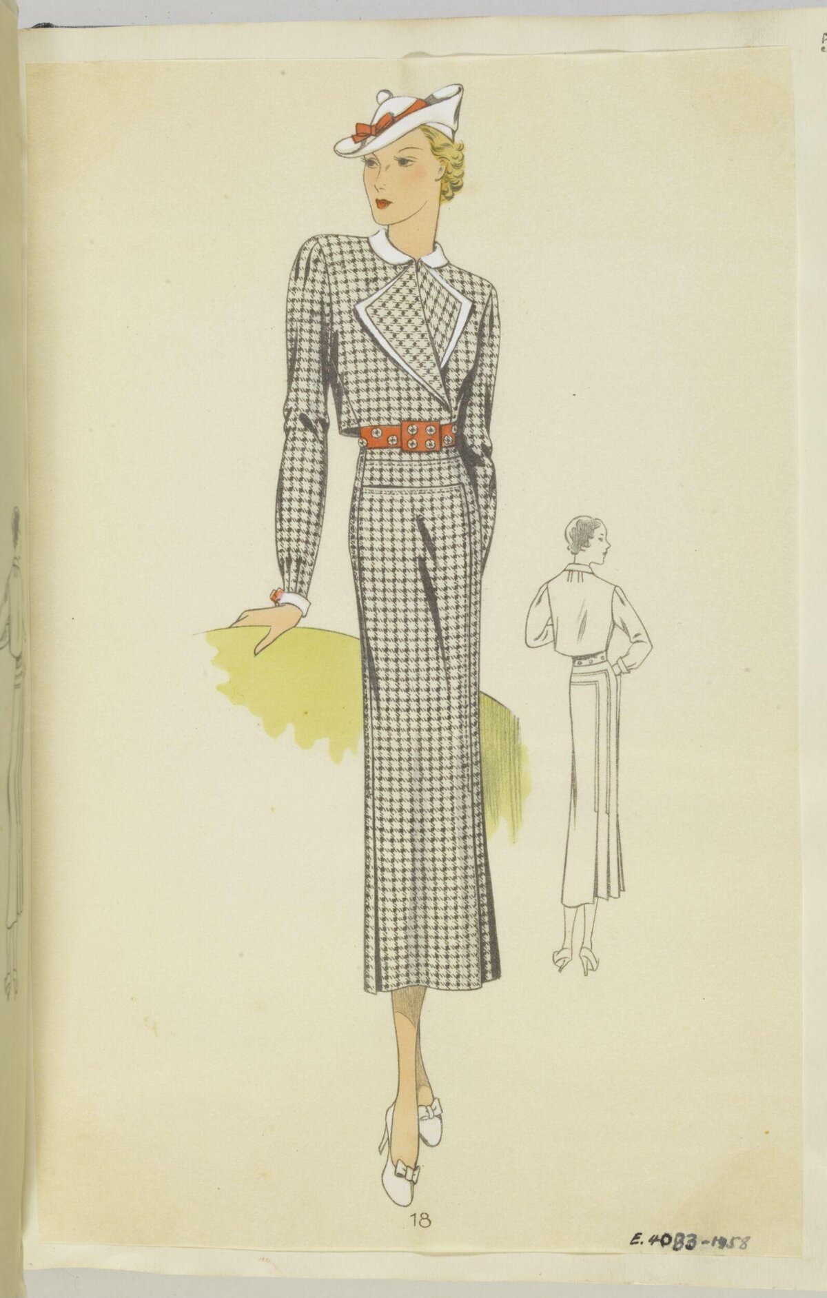 Vintage Houndstooth Dress Fashion Sketch