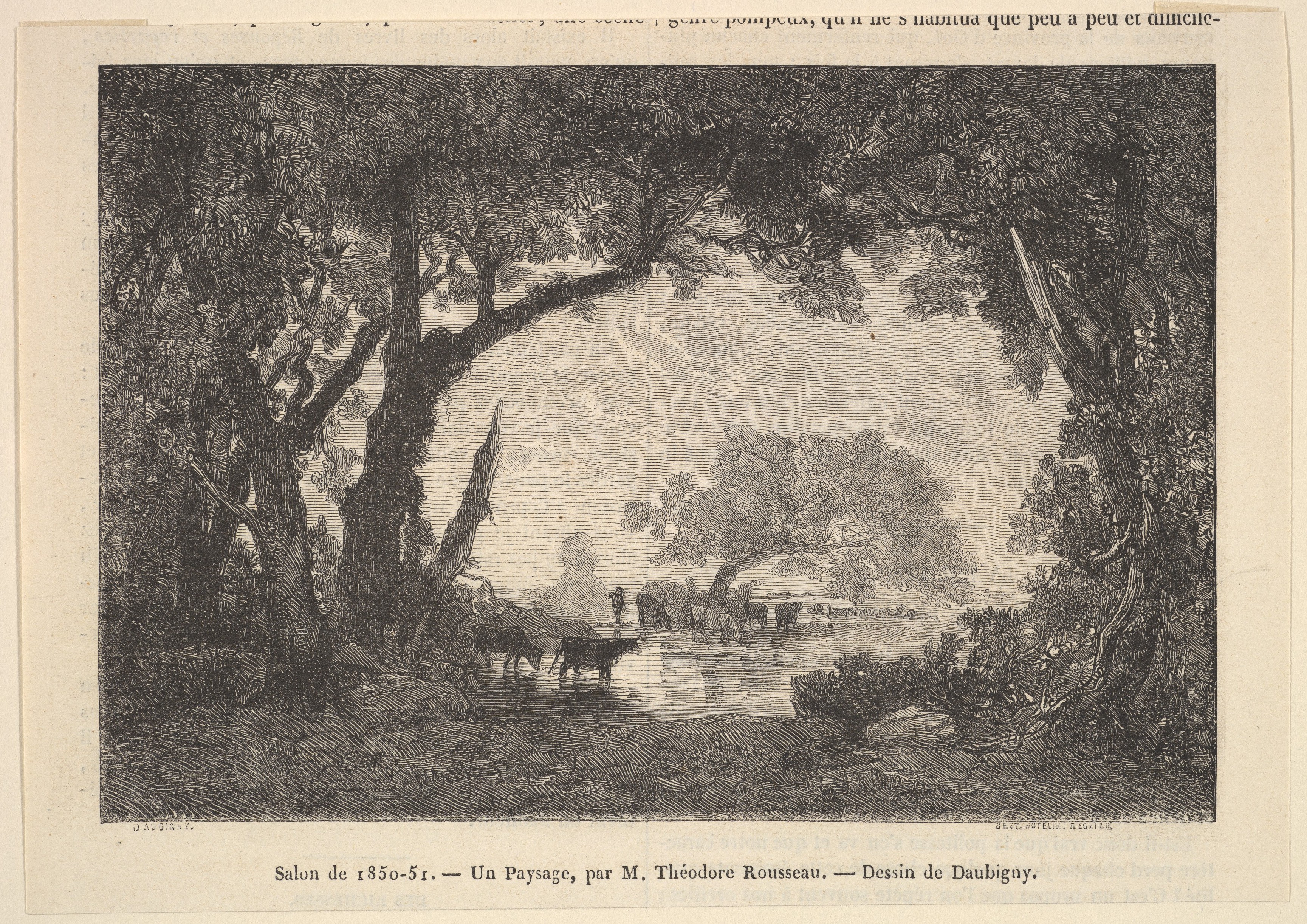 Wooded Riverside Landscape Engraving