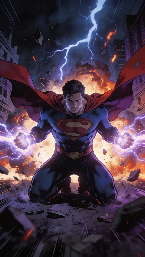 Superman in Destroyed City After Explosion