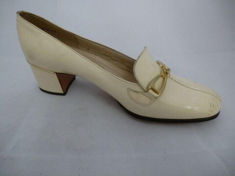 Cream Block Heel Women's Loafer Shoe