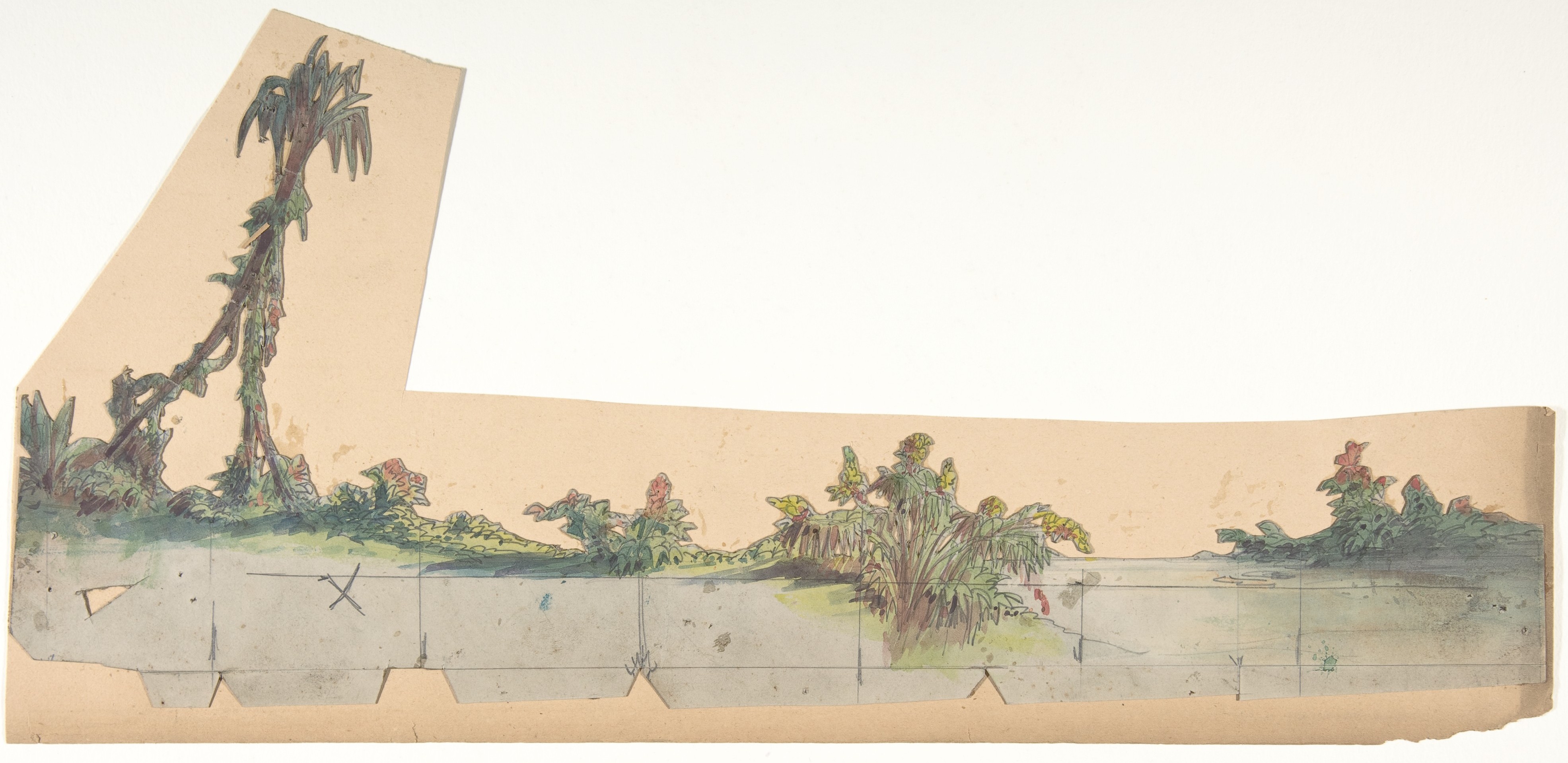 Watercolor Sketch of Tropical Riverbank