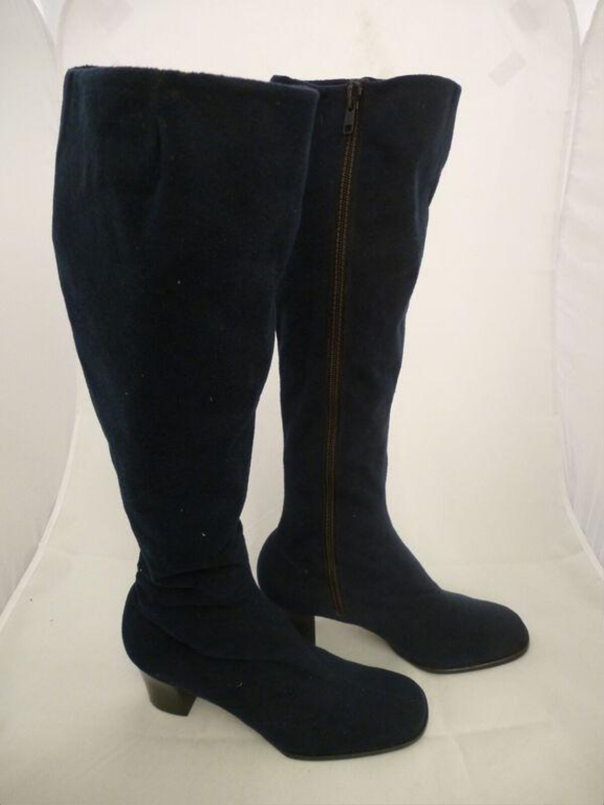 Dark Blue Knee-High Suede Boots