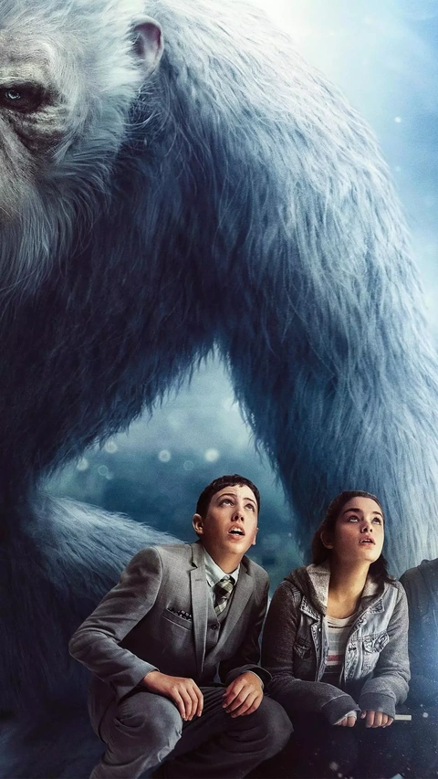 Giant Polar Bear Behind Two Crouching Kids