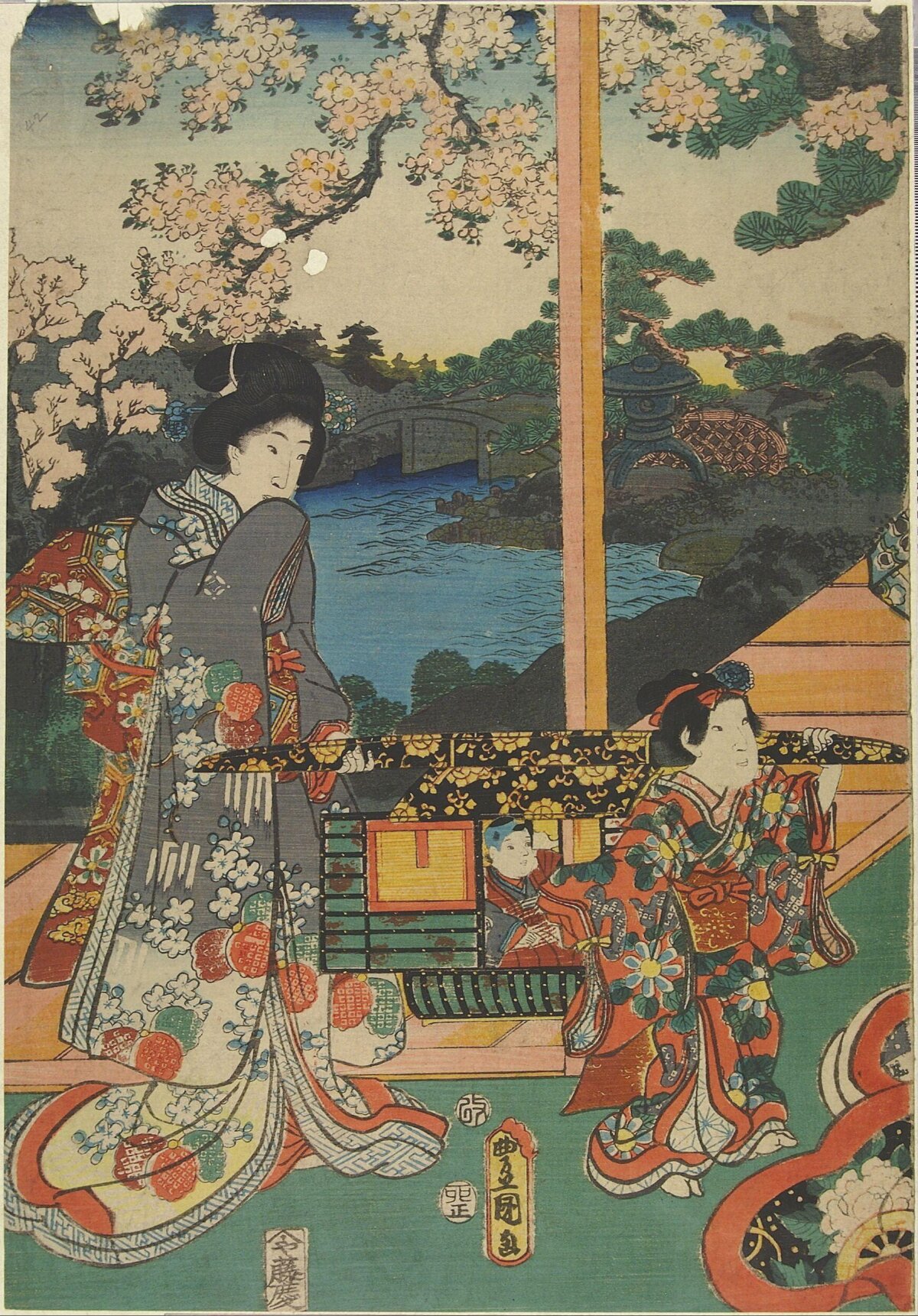 Japanese Ukiyo-e Cherry Blossom Scene