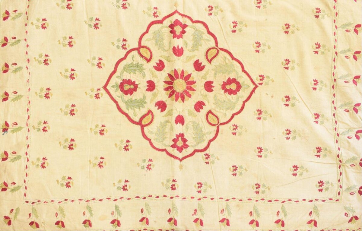 Vintage Embroidered Floral Textile